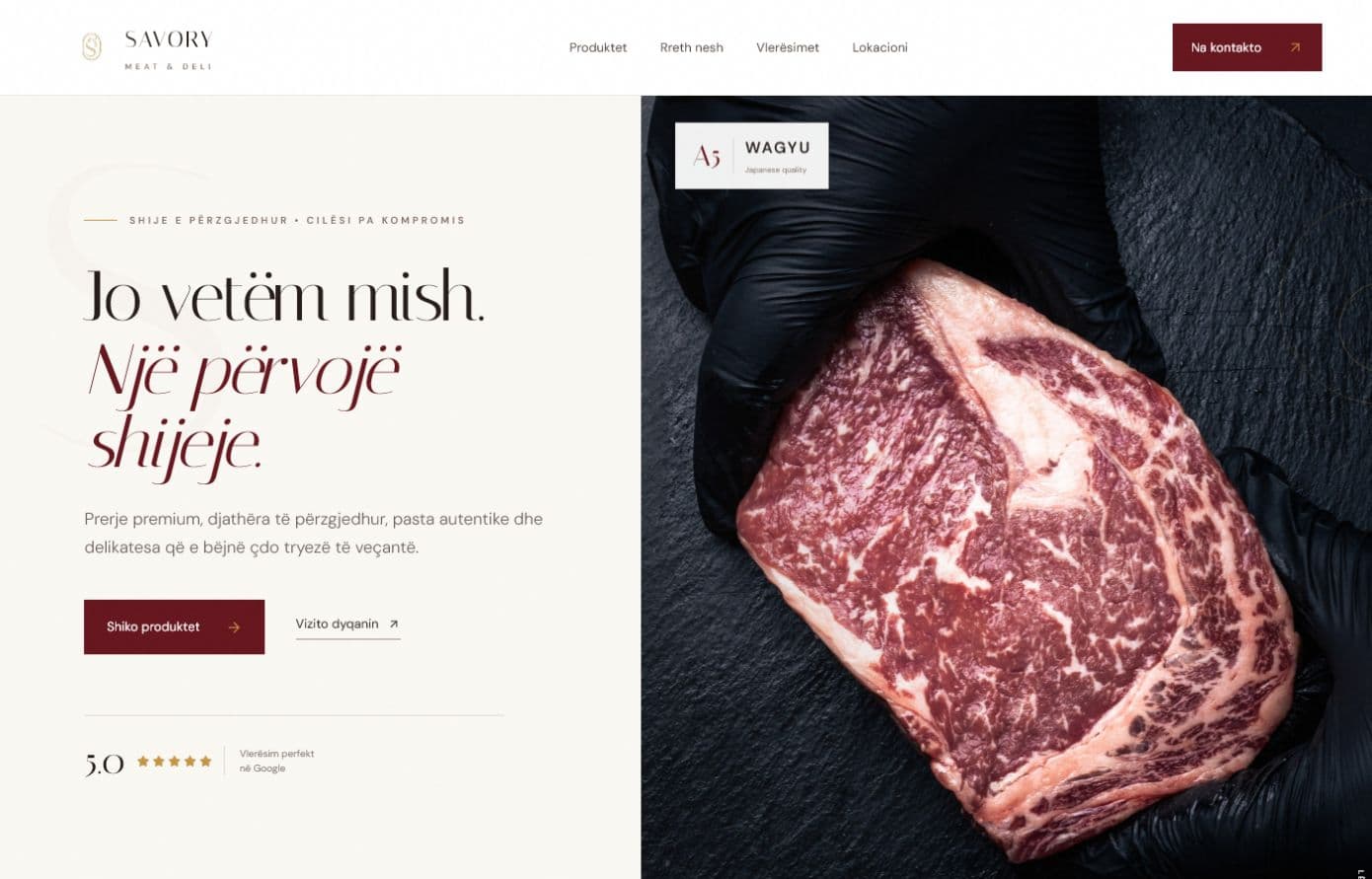 Savory Meat homepage designed by webprishtina